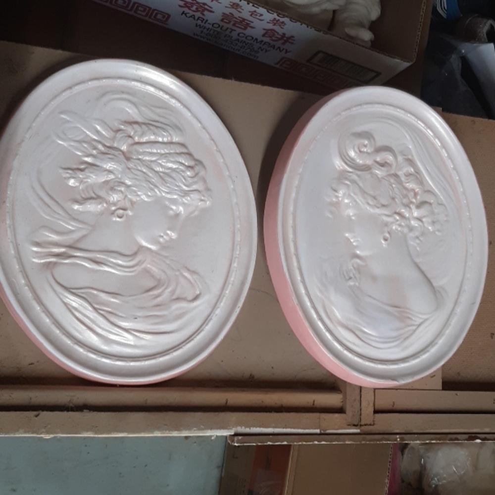 Goddess Victorian style Wall Hanging set Vintage pink Plaster Home Decor Oval - Picture 2 of 9